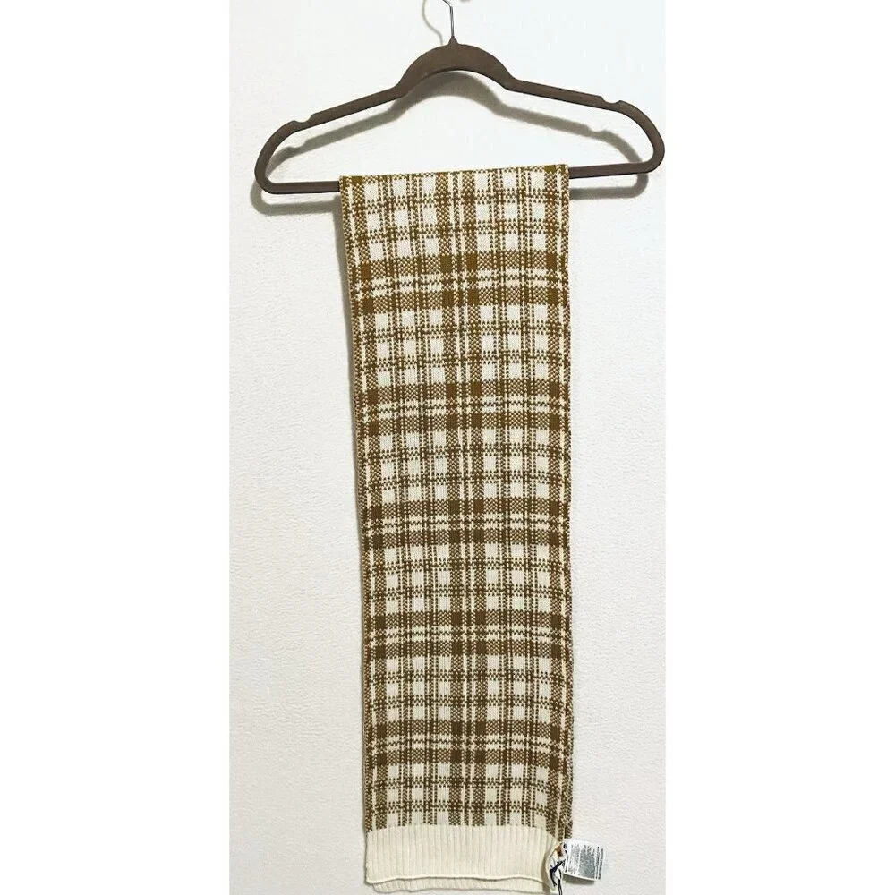 Timberland Scarf Womens One Size Camel Tan Ivory Buffalo Plaid Ribbed Hem Cozy